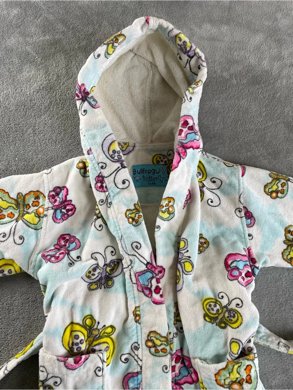 Girls Butterflies Robe Cover Up Bathrobe Kids Girls Size Medium 100% Cotton